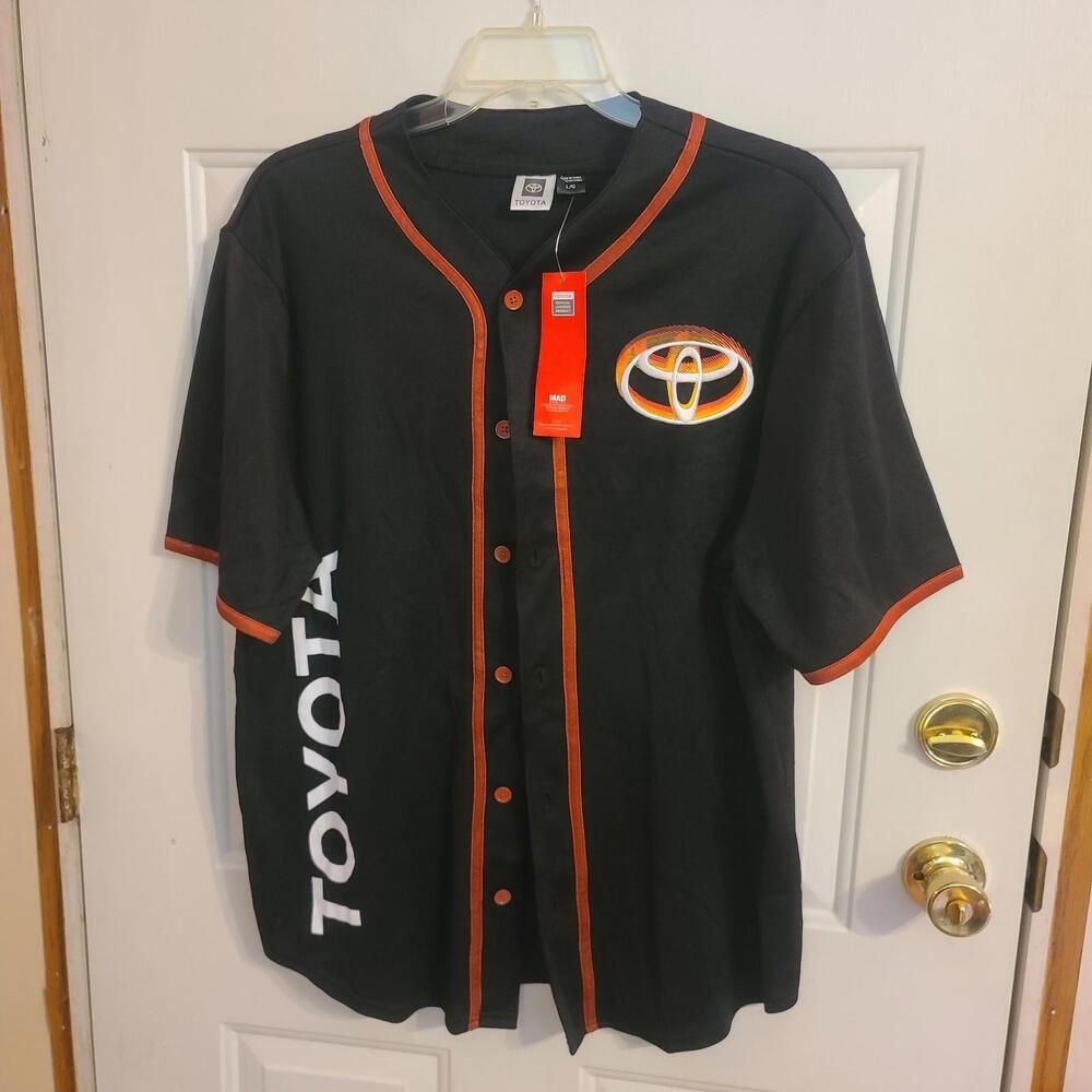 Toyota Shirt Mens Large Black Baseball Button Front Logo Mad Engine Cotton